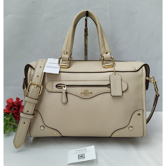 Coach Millie Ivory Pebbled Leather Top Handle Satchel Bag - NWT $550 - Picture 1 of 15
